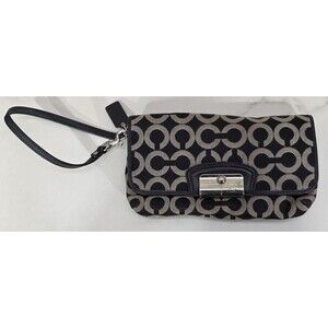 Vintage Coach Kristin OP Art Wristlet Shoulder Bag Clutch Demi Black Canvas Y2K